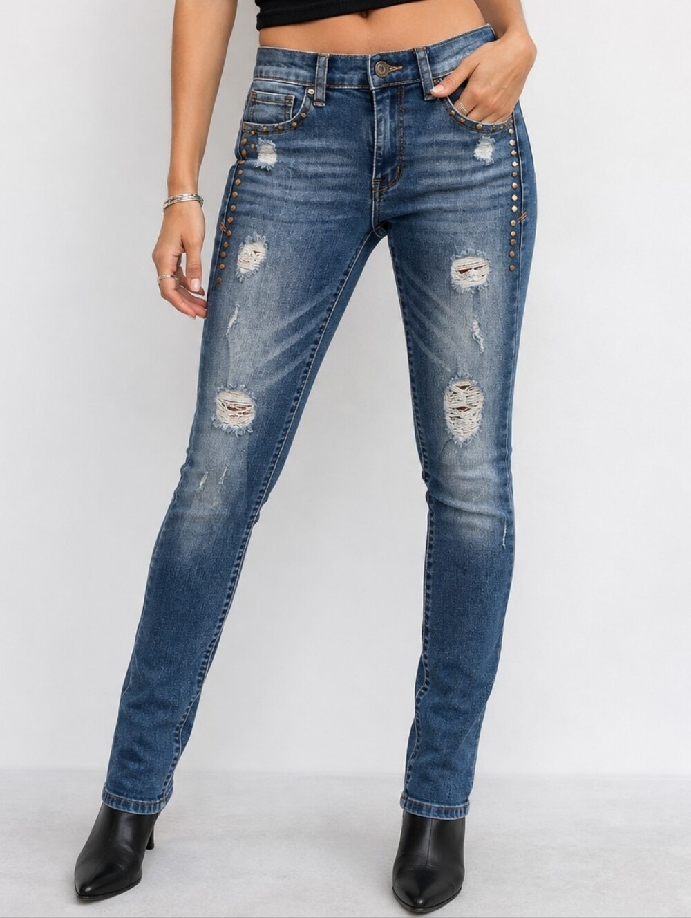 👖 Mudd Skinny Studded Distressed Jeans Size 1 Y2K Grunge